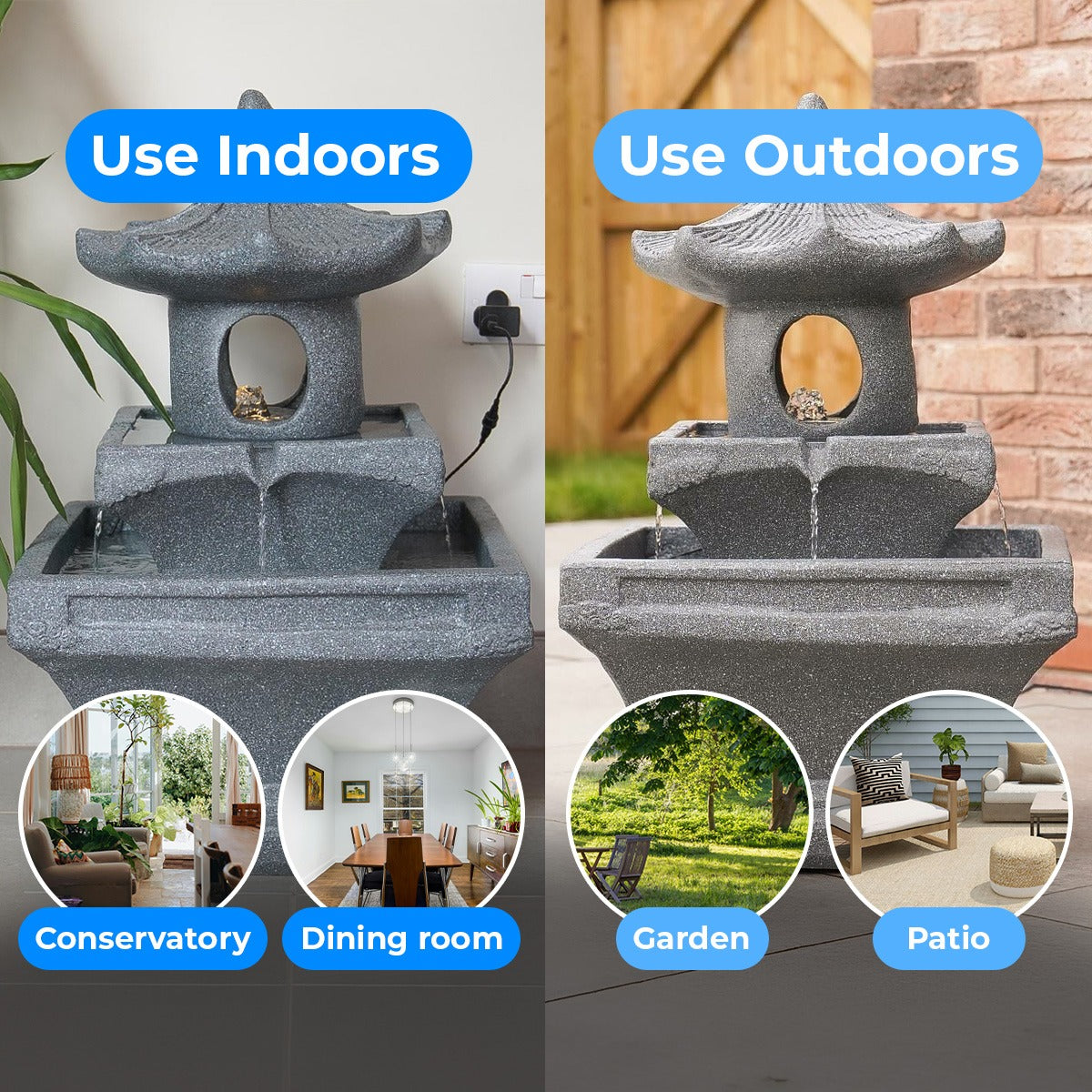 Solar & Plug-in Grey Pagoda Water Feature