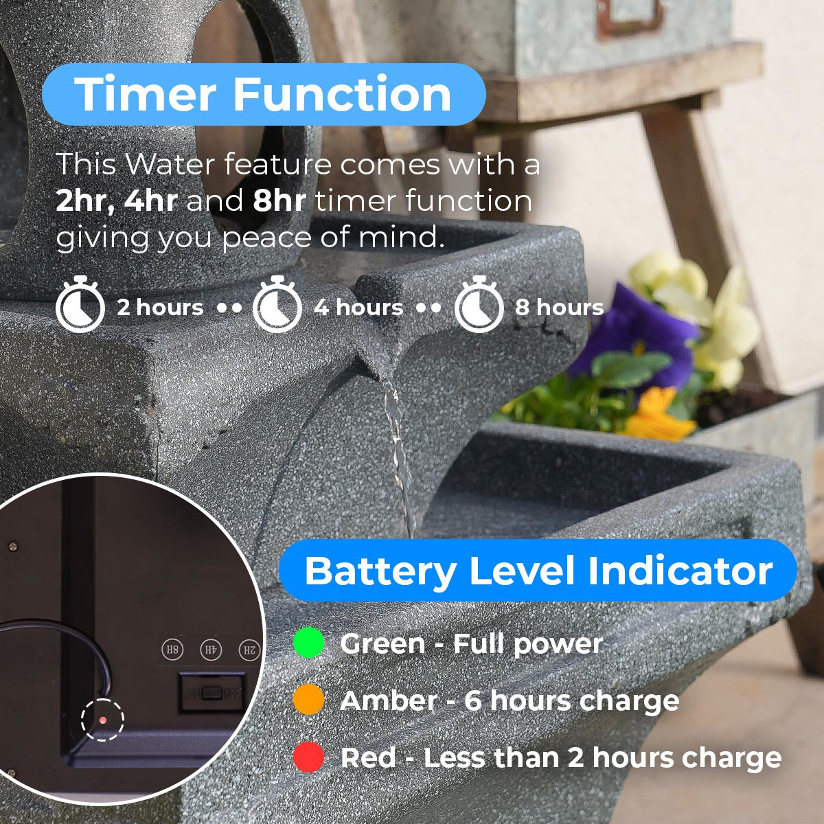 Solar & Plug-in Grey Pagoda Water Feature