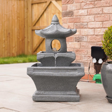Solar & Plug-in Grey Pagoda Water Feature