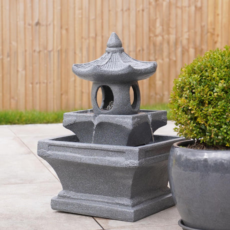 Solar & Plug-in Grey Pagoda Water Feature