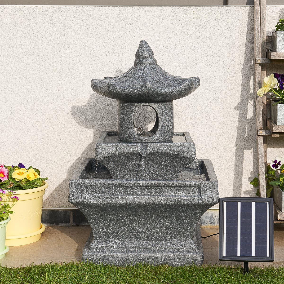 Solar & Plug-in Grey Pagoda Water Feature