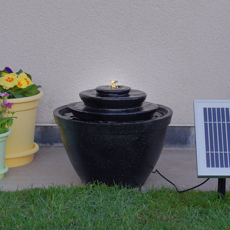 Plug-in & Solar Water Feature Black Cascading Bowl 30cm