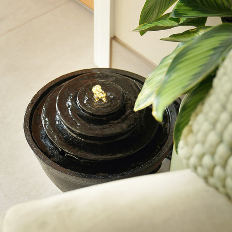 Plug-in & Solar Water Feature Black Cascading Bowl 30cm