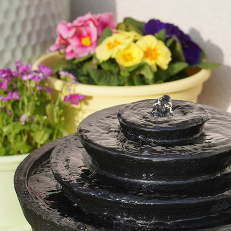 Plug-in & Solar Water Feature Black Cascading Bowl 30cm