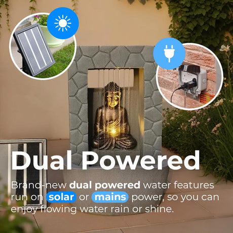 Solar & Plug-in LED Buddha Water Feature Garden Fountain 43cm
