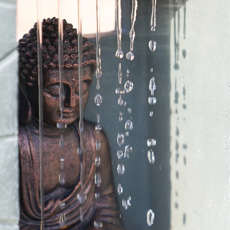 Solar & Plug-in LED Buddha Water Feature Garden Fountain 43cm