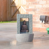 Solar & Plug-in LED Buddha Water Feature Garden Fountain 43cm