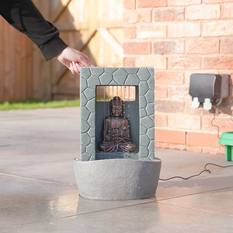Solar & Plug-in LED Buddha Water Feature Garden Fountain 43cm