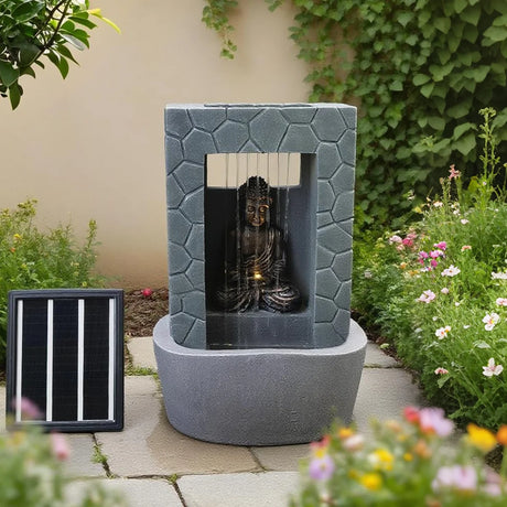 Solar & Plug-in LED Buddha Water Feature Garden Fountain 43cm