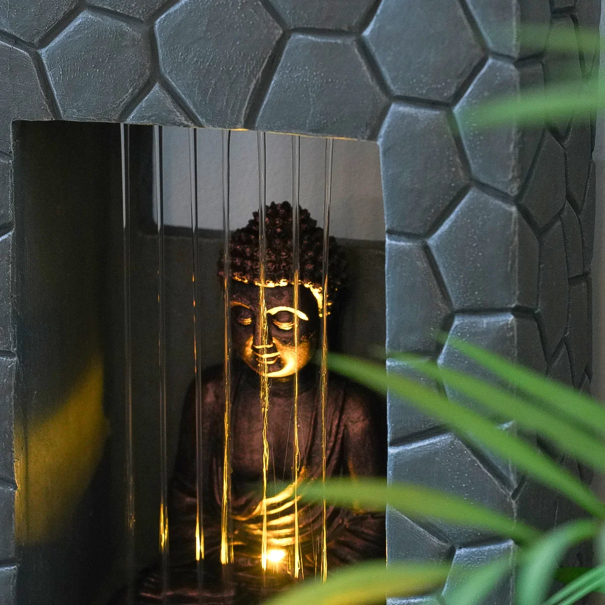 Solar & Plug-in LED Buddha Water Feature Garden Fountain 43cm