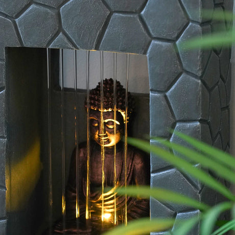 Solar & Plug-in LED Buddha Water Feature Garden Fountain 43cm