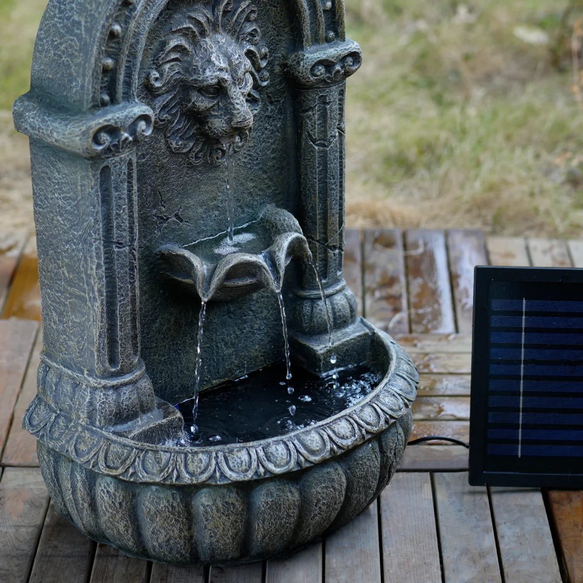 Plug-in & Solar Water Feature Lion 55cm
