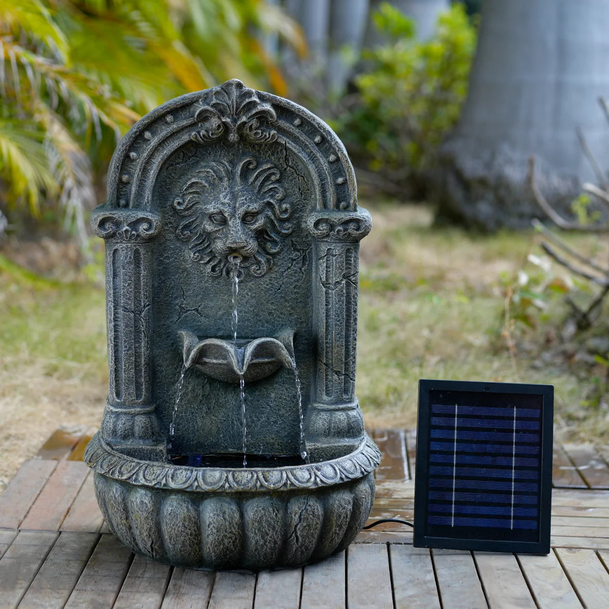 Plug-in & Solar Water Feature Lion 55cm