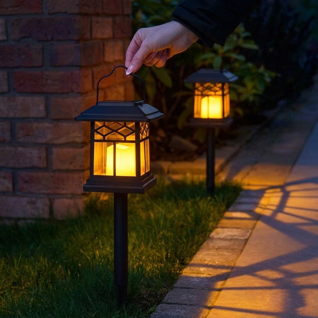 3-in-1 Solar Garden Lantern with Flickering LED Candle & Ground Stake