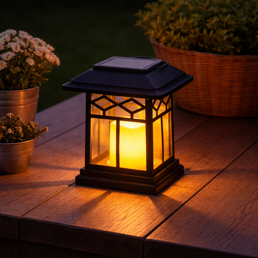 3-in-1 Solar Garden Lantern with Flickering LED Candle & Ground Stake