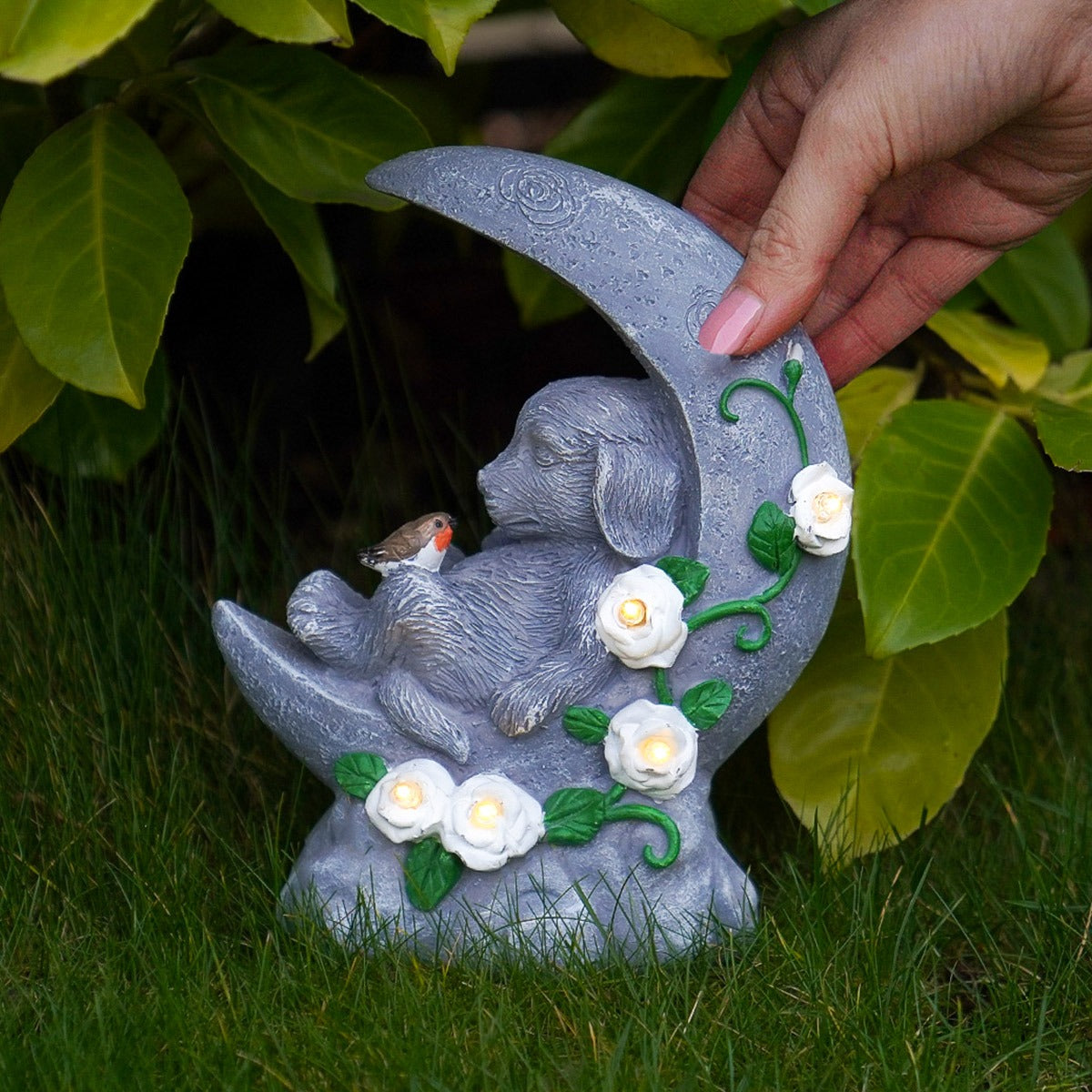Dog Memorial Stone Effect Solar Light Half Moon
