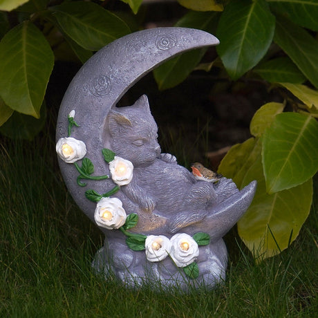 Cat Memorial Stone Effect Solar Light Half Moon