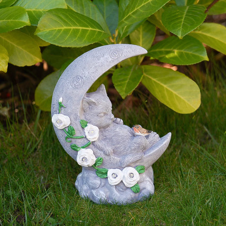Cat Memorial Stone Effect Solar Light Half Moon