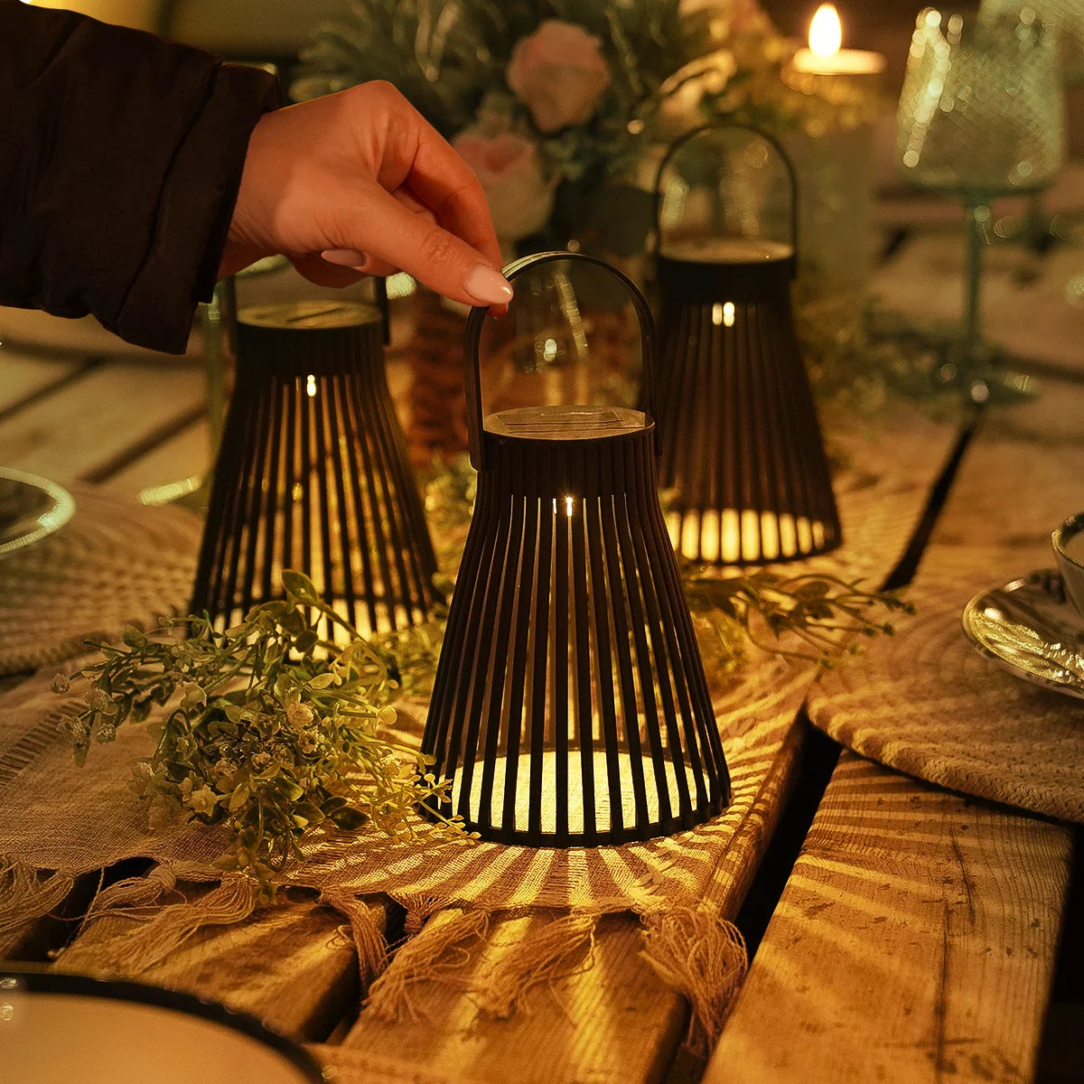 Slatted Solar Table Lantern 14cm