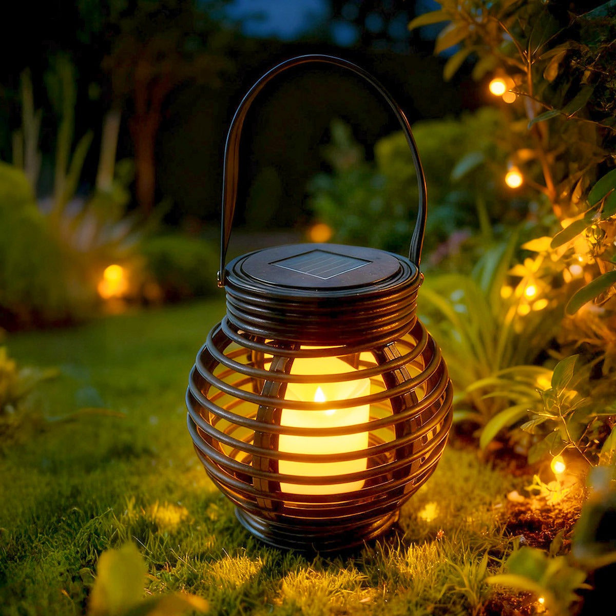 2 Solar Garden Lanterns Rattan Effect Cage