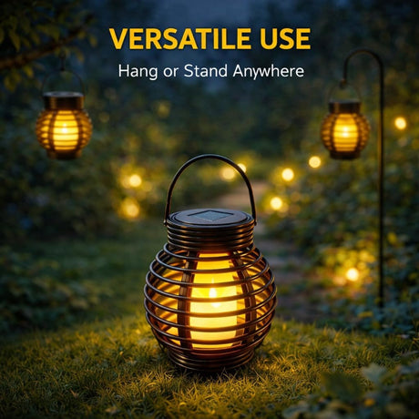 Solar Garden Lantern Rattan Effect Cage