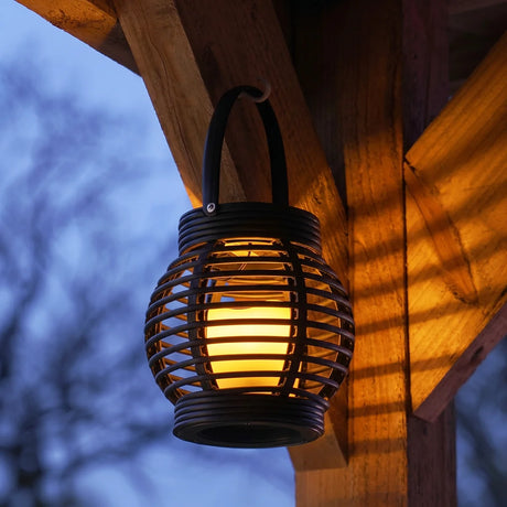 Solar Garden Lantern Rattan Effect Cage