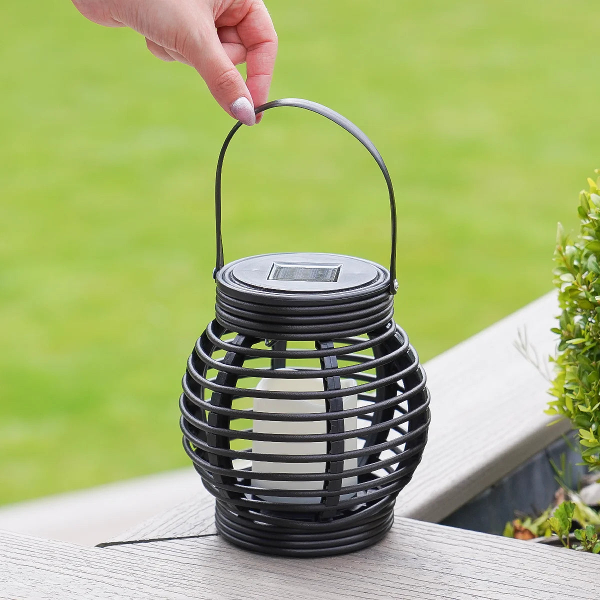 Solar Garden Lantern Rattan Effect Cage