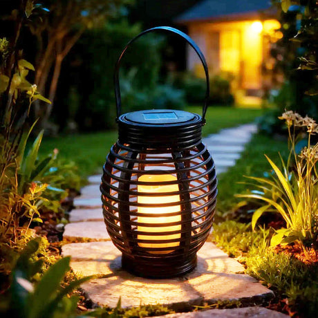 2 Solar Garden Lanterns Rattan Effect Cage
