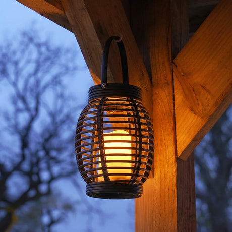 Solar Garden Lantern Rattan Effect Cage