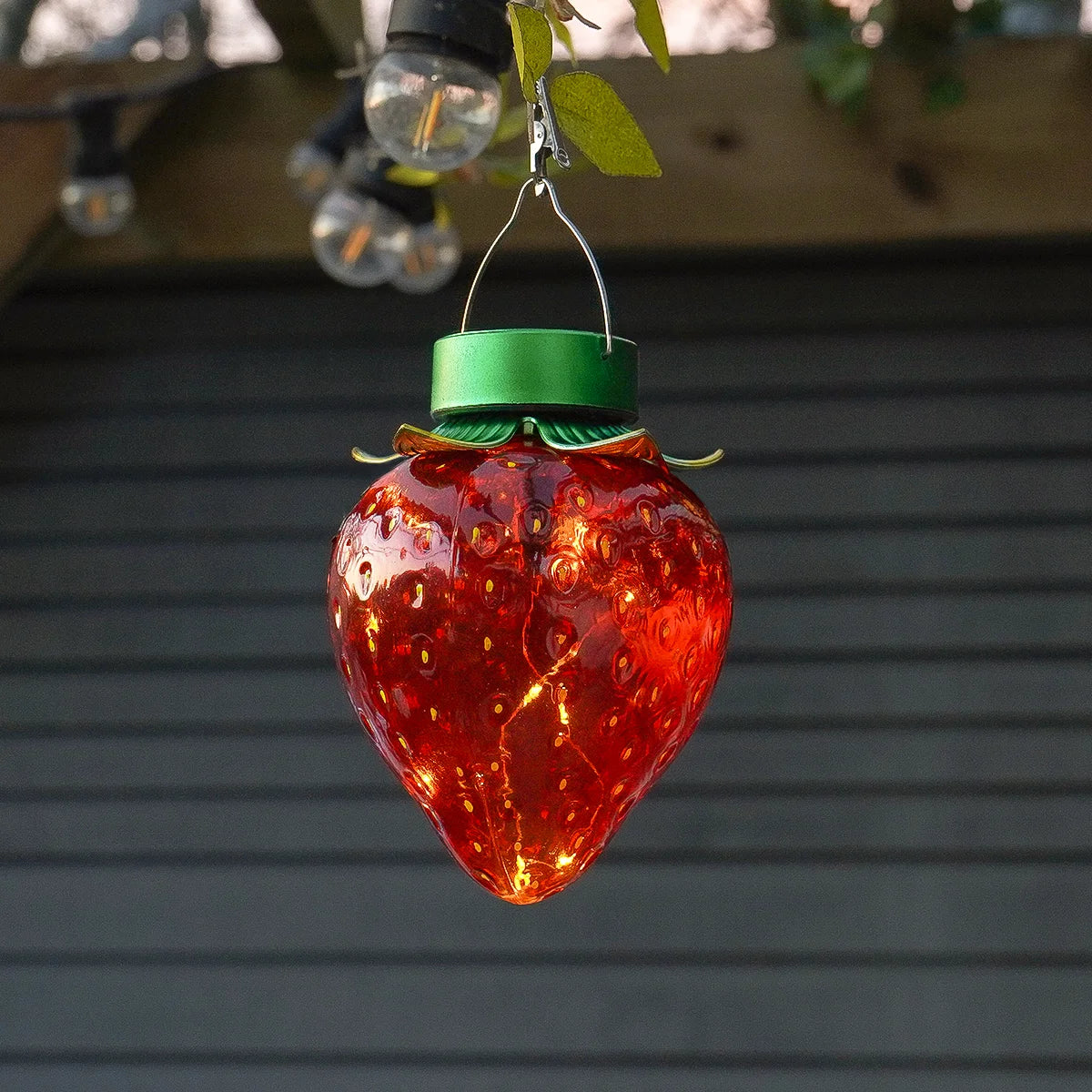 Strawberry Solar Hanging Light - Warm White LED Outdoor Garden Lantern 20cm