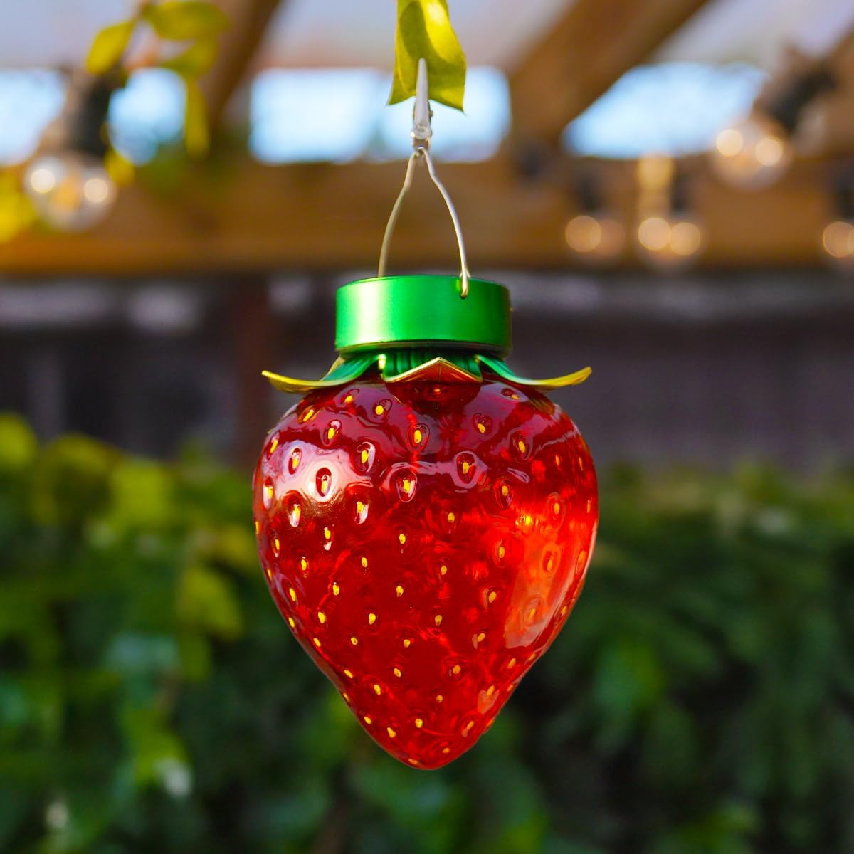 Strawberry Solar Hanging Light - Warm White LED Outdoor Garden Lantern 20cm
