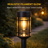 Warm White LED Solar Stake Lights (4-Pack) — 46cm Weatherproof Filament-Effect Garden Pathway Lanterns