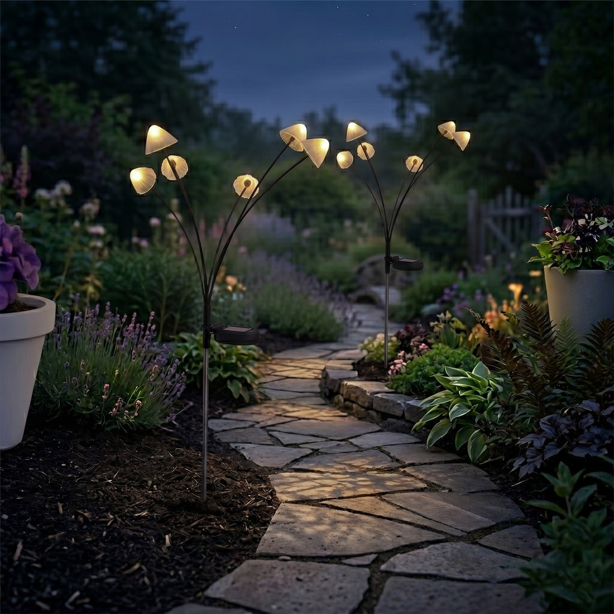 65cm Swaying Mushroom Solar Garden Stake Lights (2-Pack)