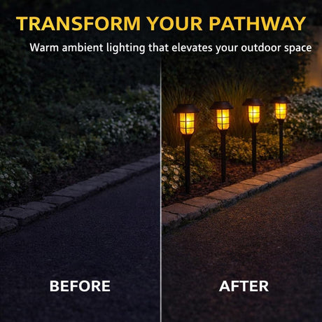 4 Garden Solar Stake Lights Dancing Flame 33cm