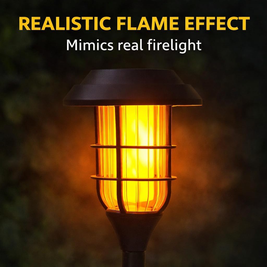 4 Garden Solar Stake Lights Dancing Flame 33cm