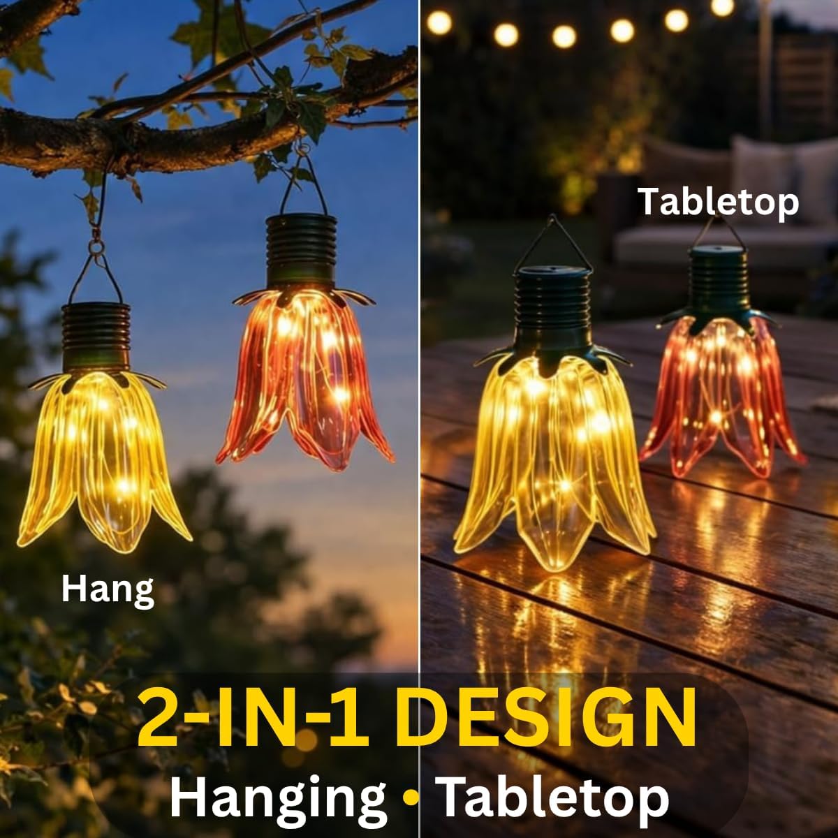 4 Tulip Solar Hanging Lights Pink & Yellow