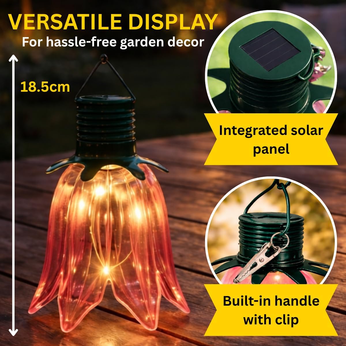 4 Tulip Solar Hanging Lights Pink & Yellow