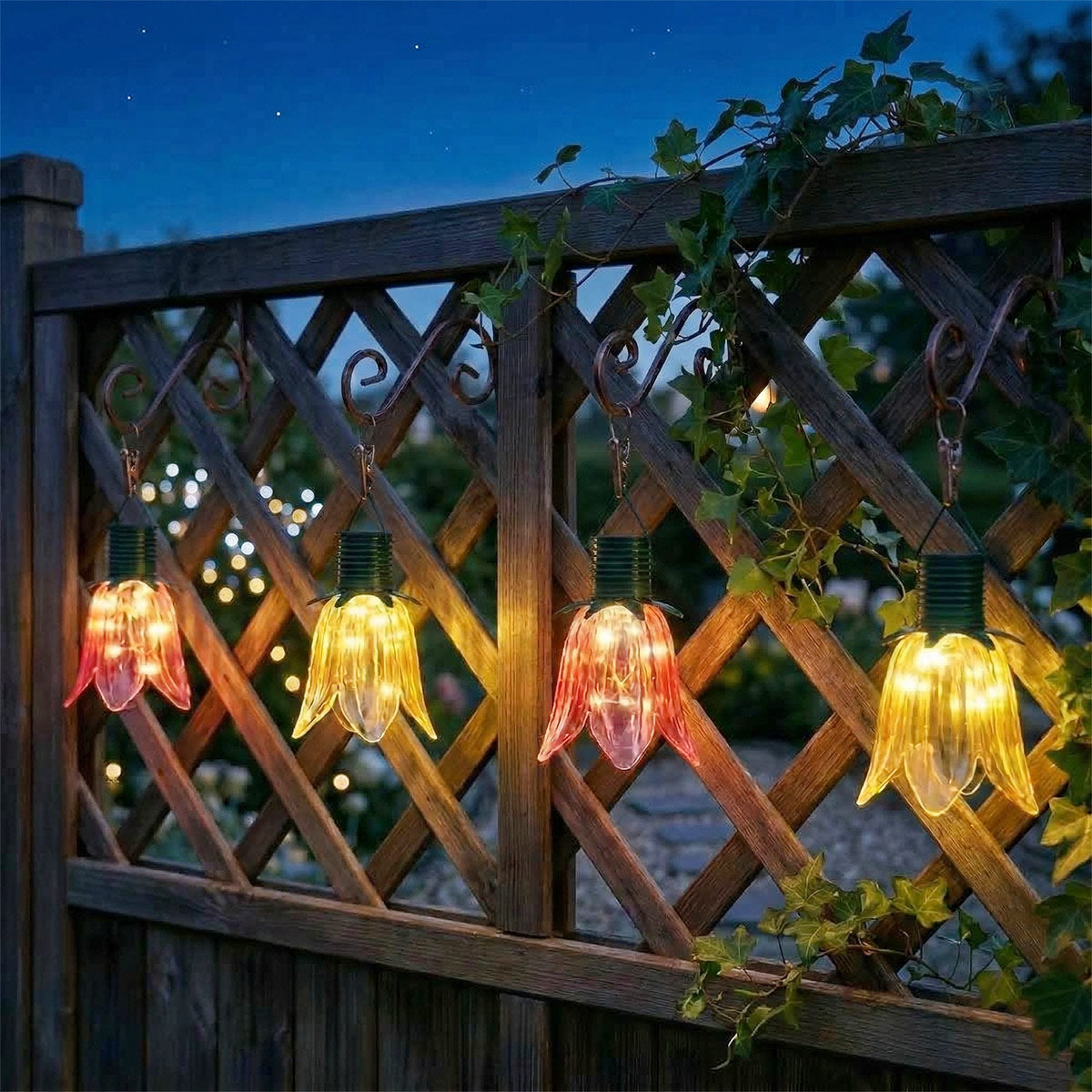 4 Tulip Solar Hanging Lights Pink & Yellow