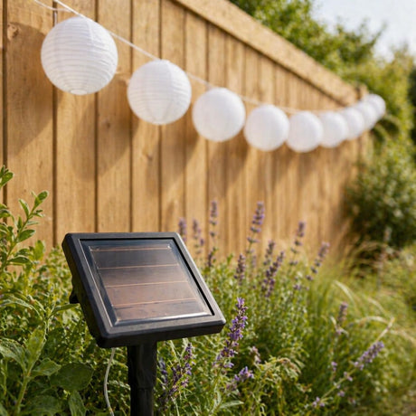 10 XL Chinese Lantern Solar Fairy Lights – Warm White LED Outdoor Garden String Lights 4.5m
