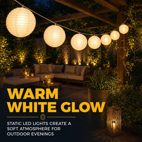 10 XL Chinese Lantern Solar Fairy Lights – Warm White LED Outdoor Garden String Lights 4.5m