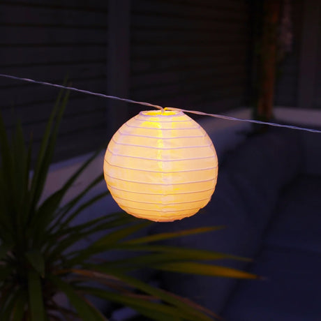 10 XL Chinese Lantern Solar Fairy Lights – Warm White LED Outdoor Garden String Lights 4.5m