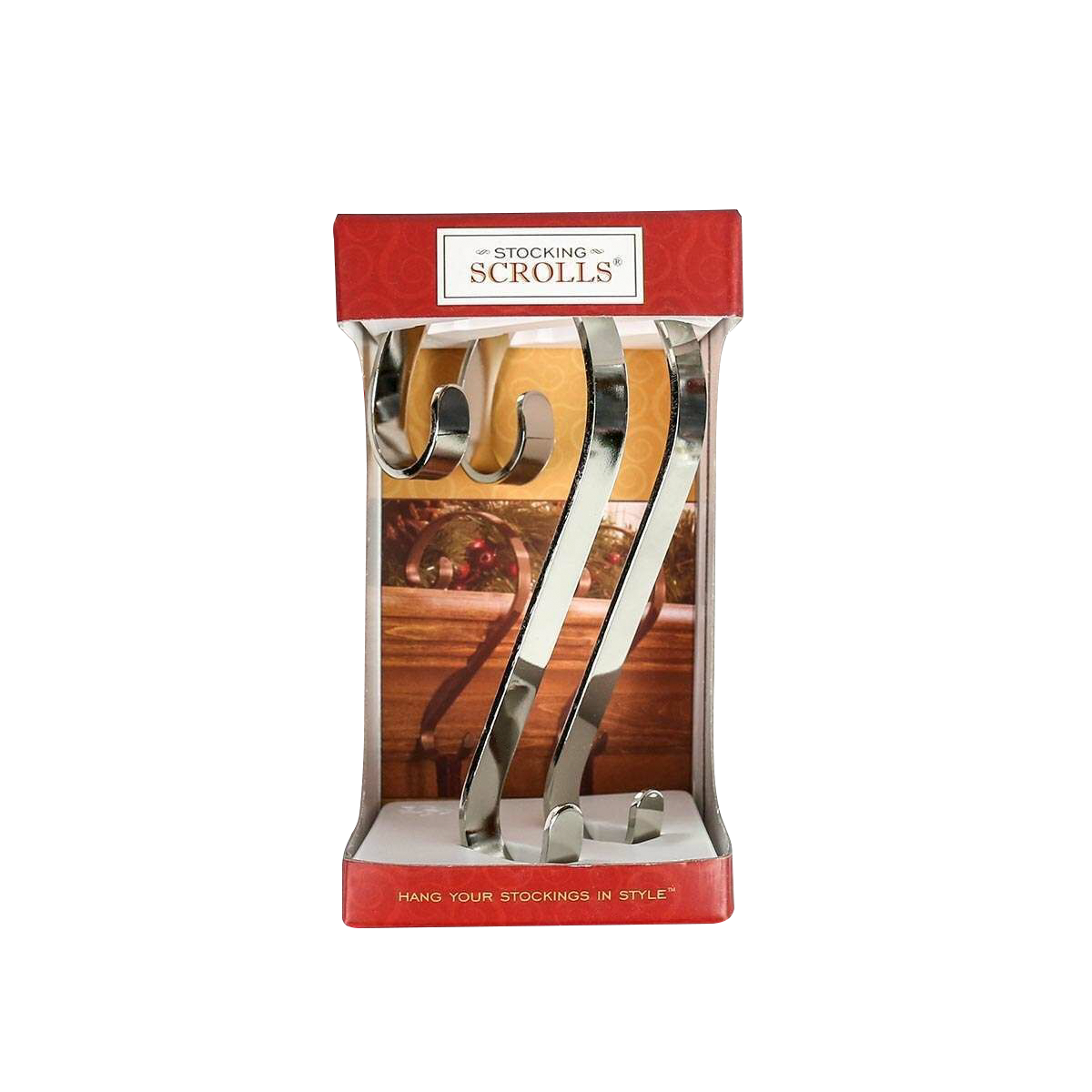 Silver Scrolling Mantle Piece Christmas Stocking Clips, 2 Pack
