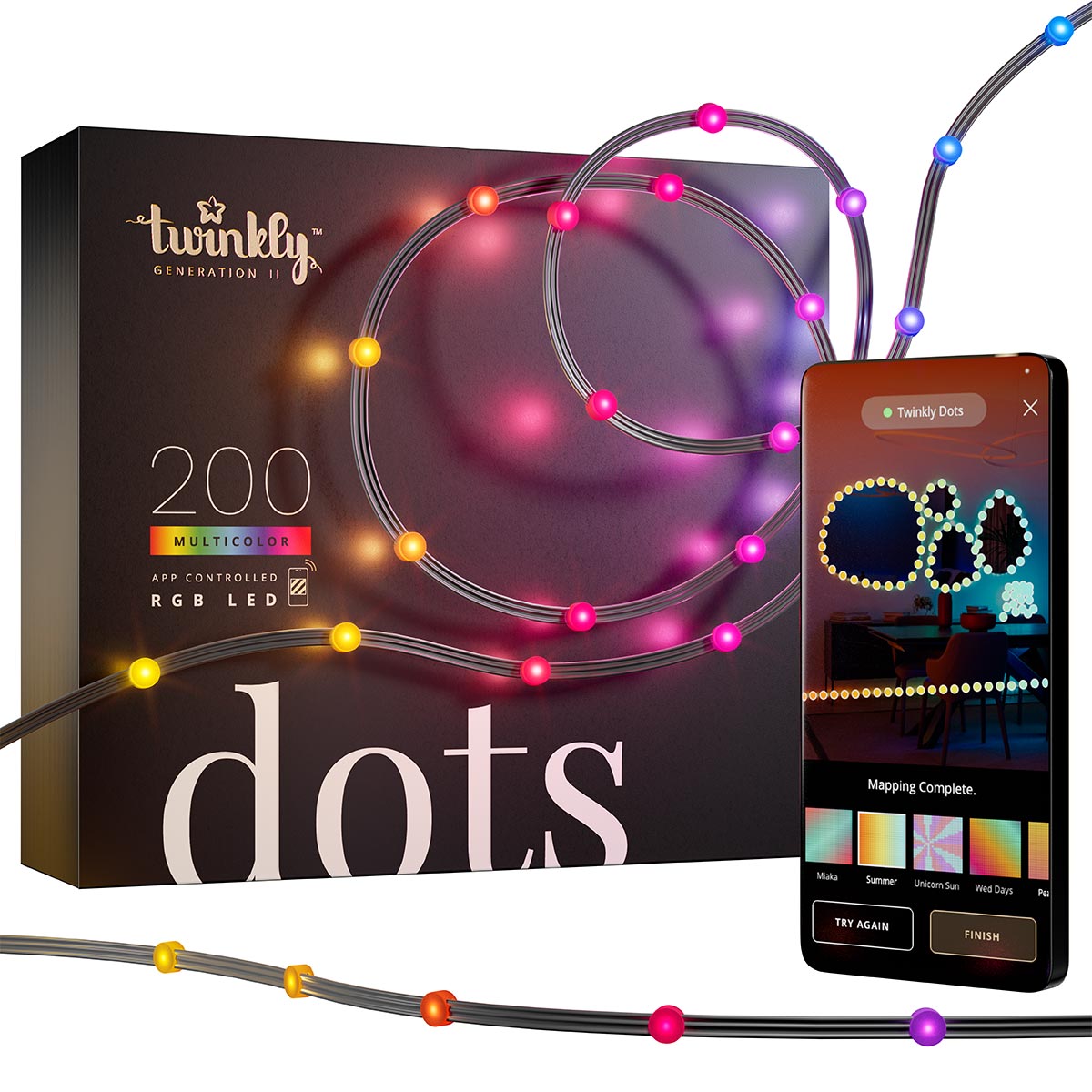 10m Smart App Controlled Twinkly Dot Lights, Black cable - Gen II