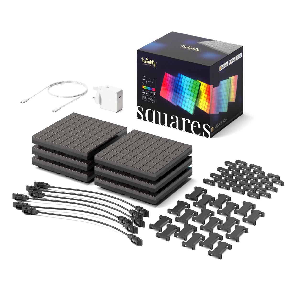 6 Smart App Controlled Twinkly Square Blocks - Gen II - UK Plug