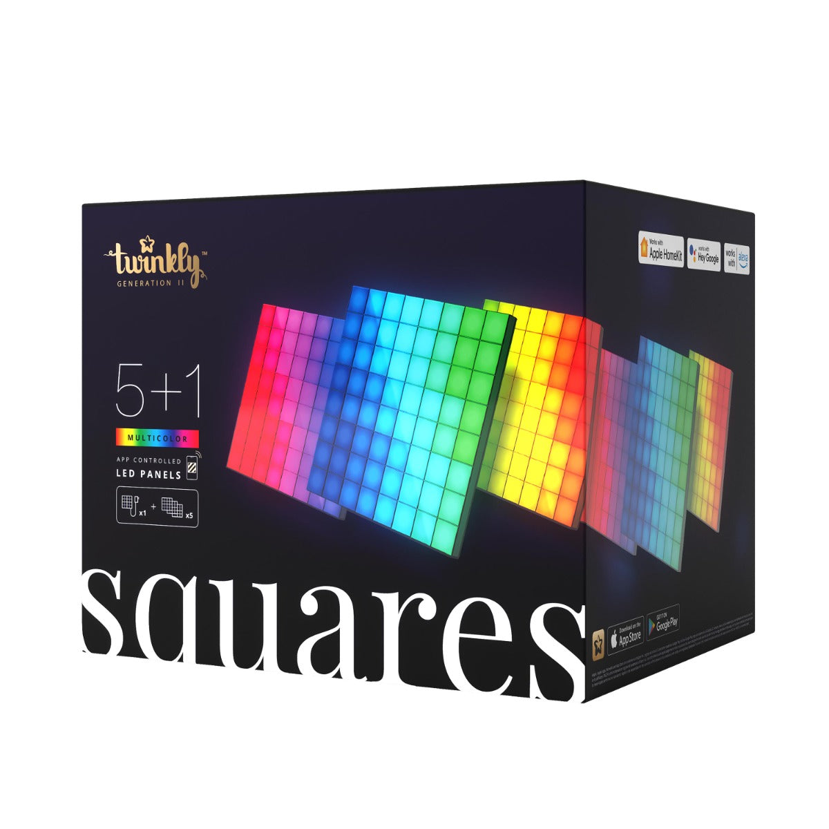 6 Smart App Controlled Twinkly Square Blocks - Gen II - UK Plug