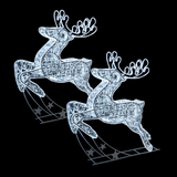 Life-Size Outdoor Reindeer and Sleigh Christmas Figure Blue & White Flashing LED Motif